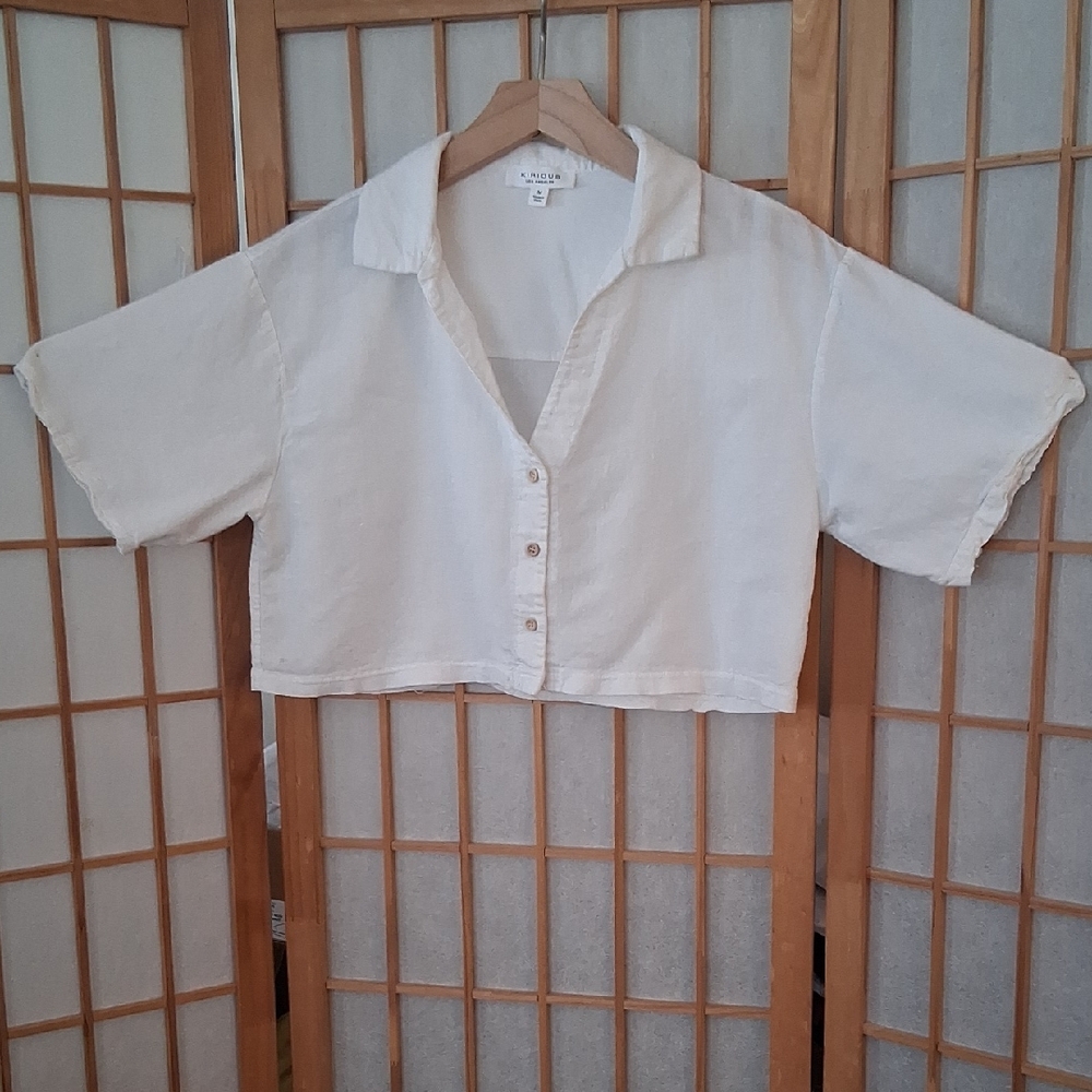 White Button-Up Crop Top